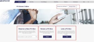 USPS PO BOX Landing Page with Boxes