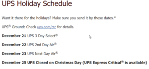 UPS Holidays 2020