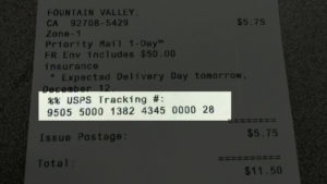 Where is the Tracking Number on USPS Receipt